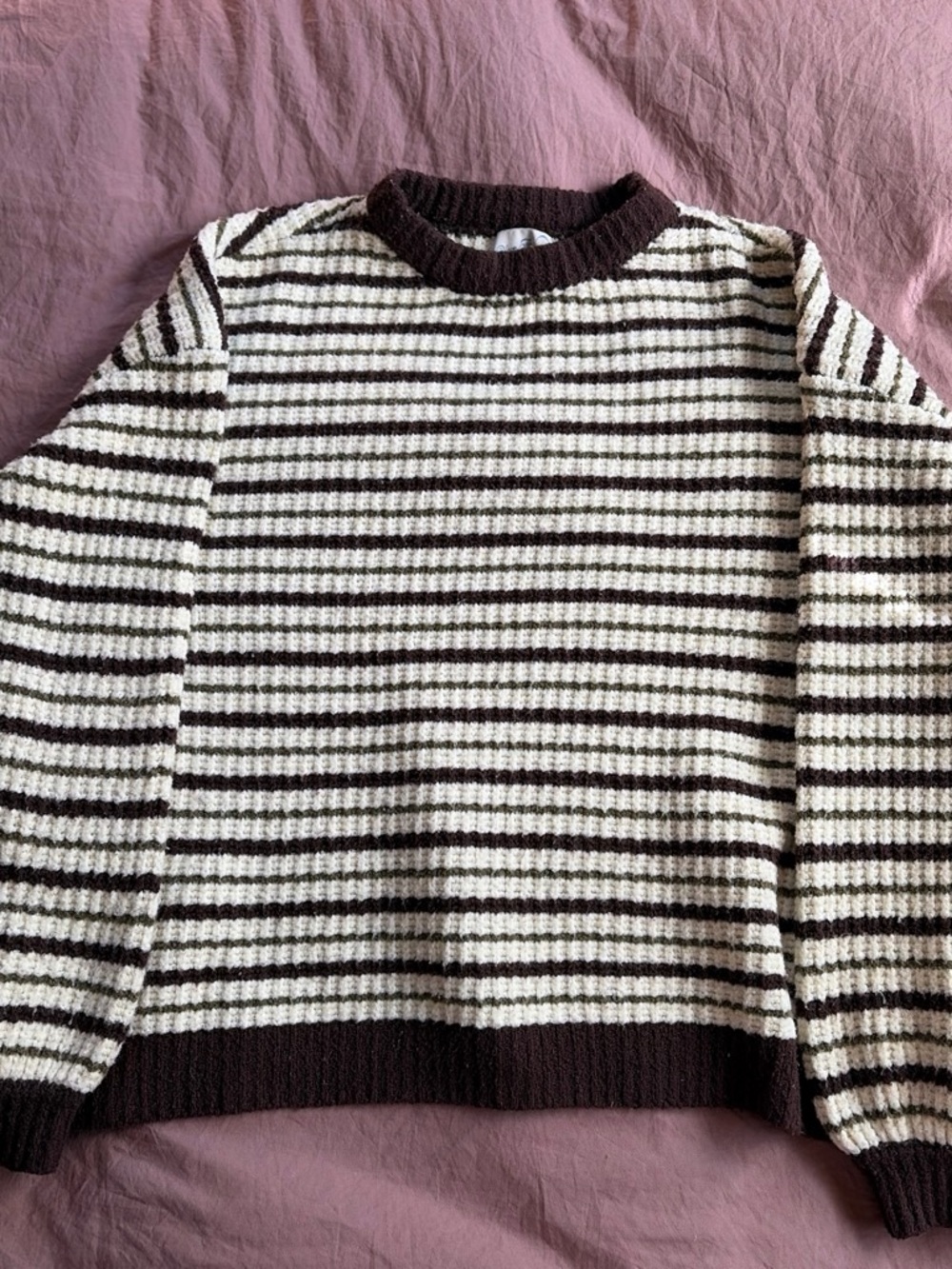 Oversized PacSun Cream and Brown Striped Knit Pullover